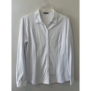 J. McLaughlin Top Women's Med Button Up Stretchy White Textured Panel Classic